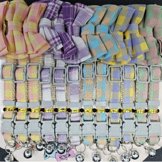 Pet Collars 貓狗 蝴蝶結鈴鐺頸帶 可調計size 多種顏色 10mm (顏色隨機發貨)