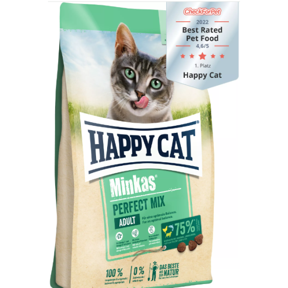 **清貨特價 (最佳食用日期:2024/06/19) **  Happy Cat Minkas Perfect Mix 全貓混合蛋白配方貓糧 500g (綠色)