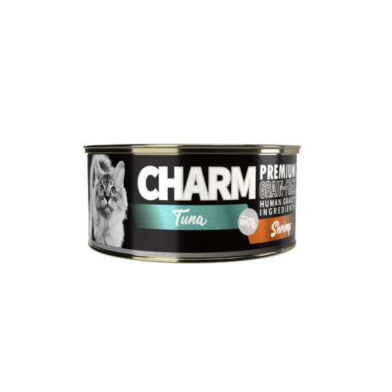 Charm  C-02 野性魅力 特級無穀 濃湯吞拿魚伴鮮蝦貓罐 80g