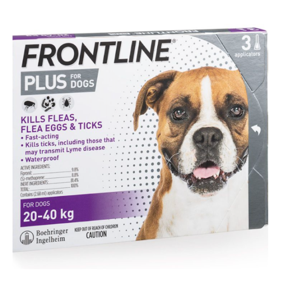 原裝行貨 - Frontline PLUS FOR DOGS 20-40kg 犬犬用殺蚤防牛蜱滴劑 *加強版* (2.68ml x 3支裝)