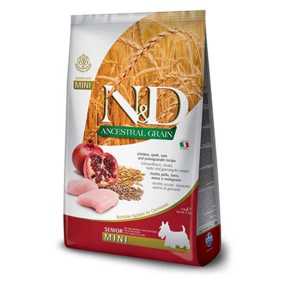 Farmina N&D Ancestral Formula Grain Senior Mini 低穀物低敏老犬配方 石榴&雞肉 2.5kg (細粒)