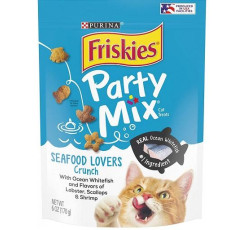 **清貨特價 (最佳食用日期:2024/07/31) ** Friskies 喜躍 Party Mix 鬆脆貓小食袋裝 Seafood Lovers - 龍蝦.扇貝.蝦味 170g (水藍) [12363233]