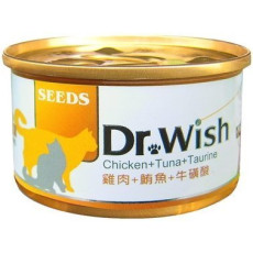 Seeds Dr.wish 雞肉+鮪魚+牛黃酸（心臟功能調整，保護大腦) 貓罐頭85g | 黃