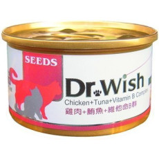 Seeds Dr.Wish 鮪魚+雞肉+維他命B群（增強免疫系統功能，促進新陳代謝）貓罐頭85g | 橙