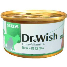 Seeds Dr.wish 鮪魚+維他命A（視力健康維持，保護肝臟）貓罐頭85g | 綠