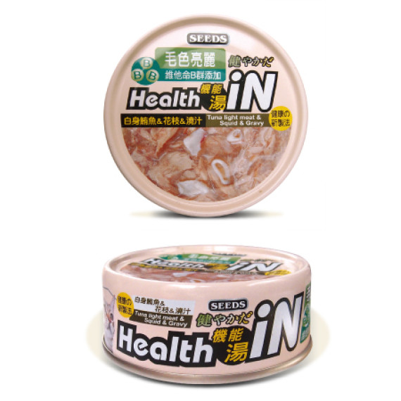 SEEDS [hi04] Health iN 機能湯罐-白身鮪魚+花枝+維他命B群 貓罐頭80g | 奶白