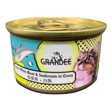Grandee 無穀物貓罐頭 汁煮吞拿⿂+鯛⿂(白魚) 80g (藍)