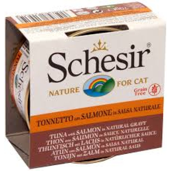 Schesir 無穀物肉汁系列  [SCH615619] 吞拿魚三文魚肉汁貓罐頭 70g (3001/561) 新舊包裝隨機發貨