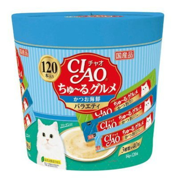 *經濟裝 CIAO SC-212「超奴」美食 鰹魚海鮮綜合 3種味 (120本 / 桶裝)