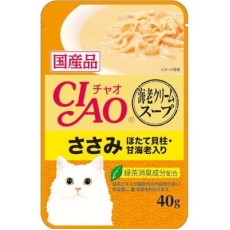 CIAO 魚湯袋裝貓濕糧 IC-215 雞肉配帶子+甜蝦(忌廉蝦湯底)40g