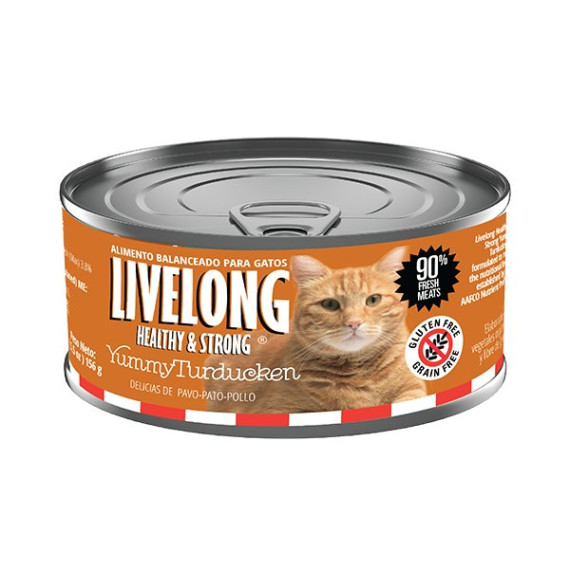 LIVELONG [14542] Yummy Turducken 滋味雞肉火雞鴨肉 貓罐頭 156g (橙)