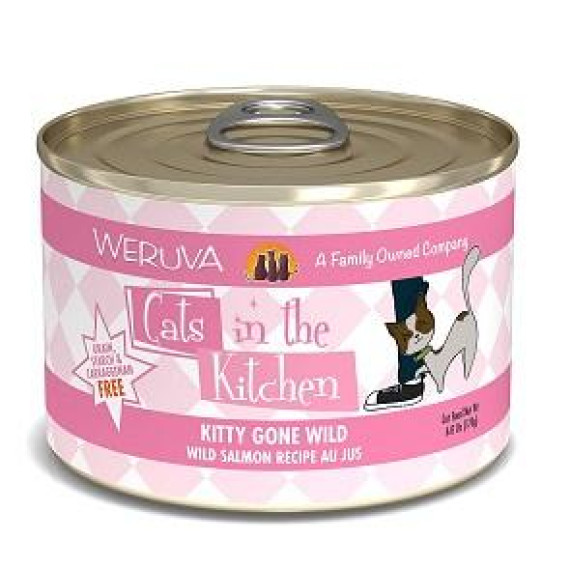 Weruva Cats in the Kitchen 罐裝系列 Kitty Gone Wild 魚湯、野生三文魚 (含野生吞拿魚及沙甸魚) 170g | 粉紅