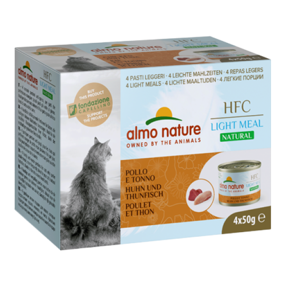 almo nature [555MEGA] - HFC Natural *Light Meal* - Tuna and Chicken 吞拿魚+雞肉 健怡貓罐頭 4 x 50g (一盒4罐)