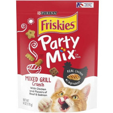 Friskies 喜躍 Party Mix 鬆脆貓小食袋裝 Mixed Grill - 雞肉,牛肉及三文魚味 170g (紅) [12358700]