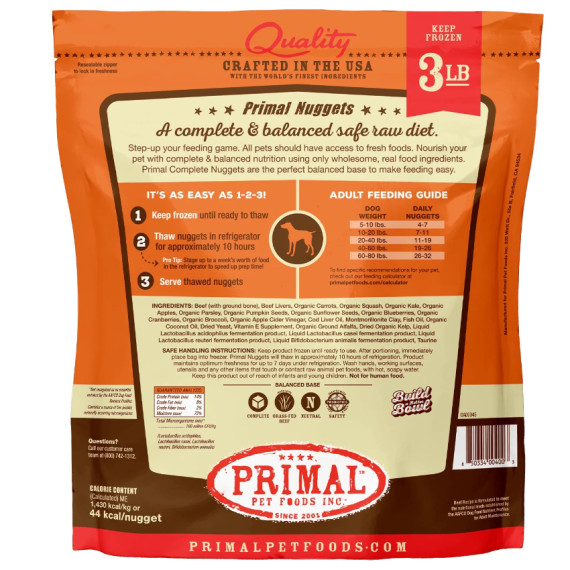 PRIMAL - CANINE RAW FROZEN NUGGETS**急凍鮮肉磚**鮮肉狗配方 - 牛肉 3 lb [CBF3NG]
