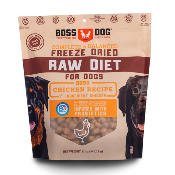 Boss Dog 凍乾雞肉狗糧 12oz 含多種益生菌，促進健康的消化 [BNB-CCFFD12-10391250]