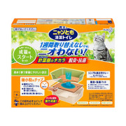 日本花王 - 抗菌除臭雙層*冇蓋迷你*貓砂盆+木砂+吸墊套裝