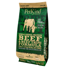 PetKind Single Animal Protein Beef & Beef Tripe 無穀物單一 牛草胃及牛肉 配方狗糧 25lb (金邊深綠)