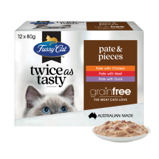 Fussy Cat [FC152226] Twice as Tasty系列 Pate & Pieces口味 貓濕包80g (1盒12包 - 3種味x4)