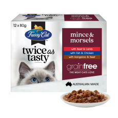 Fussy Cat [FC152227] Twice as Tasty系列 Mince & Morsels口味 貓濕包80g (1盒12包 - 3種味x4) (棗紅)
