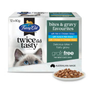 Fussy Cat [FC152231] Twice as Tasty系列 Bites & Gravy Favourites口味 貓濕包80g (1盒12包 - 3種味x4) (深綠)