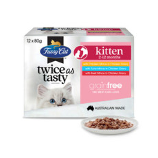 Fussy Cat [FC153100] Twice as Tasty系列 Kitten (2 to 12 months)配方 貓濕包80g (1盒12包 - 3種味x4) (粉紅)