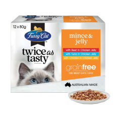Fussy Cat [FC153101] Twice as Tasty系列 Mince & Jelly口味 貓濕包80g (1盒12包 - 3種味x4) (橙)