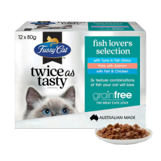 Fussy Cat [FC153102] Twice as Tasty系列 Fish Lovers Selection口味 貓濕包80g (1盒12包 - 3種味x4) (淺綠)