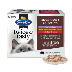 Fussy Cat [FC153103] Twice as Tasty系列 Meat Lovers Selection口味 貓濕包80g (1盒12包 - 3種味x4) (深啡)