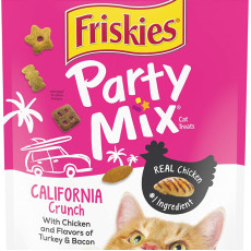 Friskies 喜躍 Party Mix 鬆脆貓小食袋裝 California Crunch - 雞肉,火雞及煙肉 170g (桃) [12368584]
