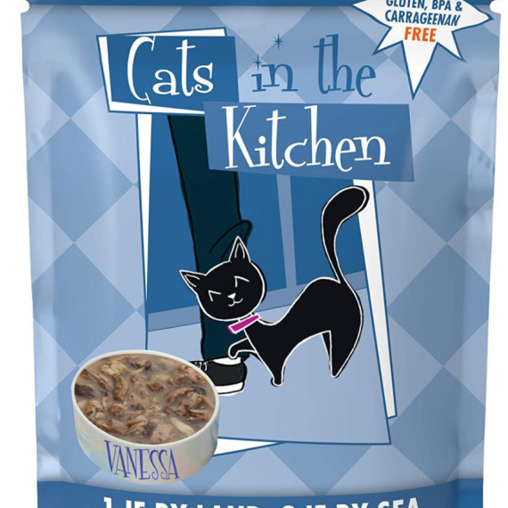 Weruva Cats in the Kitchen 袋裝系列 1 If By Land, 2 If By Sea 吞拿魚+牛肉+三文魚 美味肉汁 85g | 藍