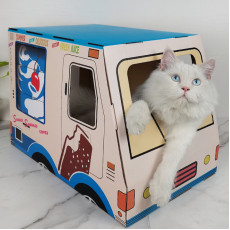 貓貓瓦楞雪榚車--藍白色(需要自行組裝) [IC1063] (38 x 38 x 37CM)