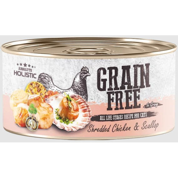 Absolute Holistic Grain Free (Cats) Shredded Chicken & Scallop 無穀物肉汁貓罐頭 (無穀雞肉+帶子) 80g [AH-4426]