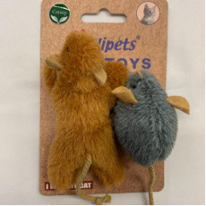 Billipets [NS-17111] - 9cm懶惰老鼠 (淺啡) + 5cm迷你老鼠 (灰) 2件套裝小老鼠貓玩具