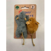 Billipets [NS-17112] -9cm懶惰老鼠 (灰) + 5cm迷你老鼠 (淺啡) 2件套裝小老鼠貓玩具 