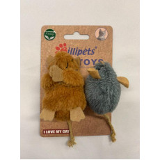 Billipets [NS-17113-G] - 7cm打坐老鼠 (淺啡) + 5cm迷你老鼠 (灰) 2件套裝小老鼠貓玩具