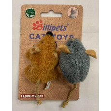 Billipets [NS-17117] - 7cm短毛老鼠 (淺啡) + 5cm迷你老鼠 (灰) 2件套裝小老鼠貓玩具